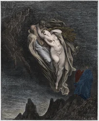 Inferno, Gesang 5: Die Seelen von Paolo und Francesca (Illustration aus Die Göttliche Komödie von Dante Alighieri, 1885)